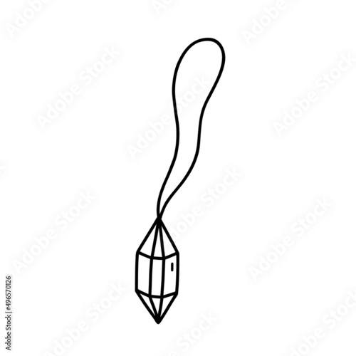 Pendant with a crystal on a cord isolated on white background. Magic amulet and witchcraft item. Vector hand-drawn illustration in doodle style. Perfect for cards, decorations, logo, various designs.