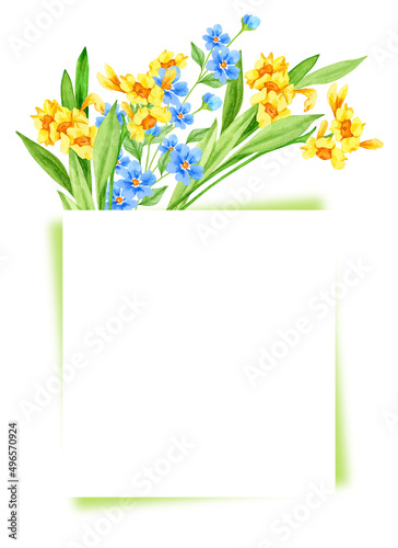 Watercolor vintage greeting card with spring flowers for Easter, Birthday, Spring, Happy Mother's Day