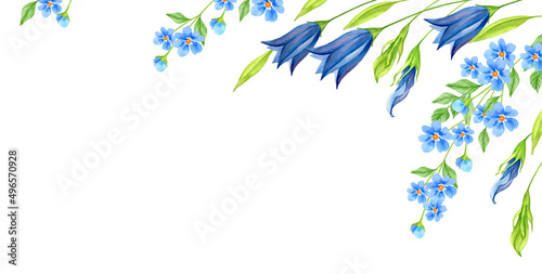 Flower banner for your design with wildflowers. Happy Spring, Mother's Day, Easter. Watercolor