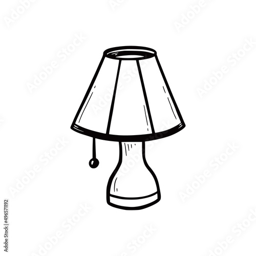 Hand drawn desk night lamp. Doodle sketch style. Drawing line simple night light icon. Isolated vector illustration.