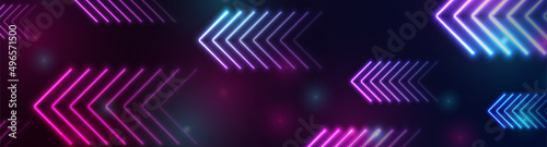Bright blue purple abstract neon arrows tech banner design. Futuristic laser sci-fi vector background
