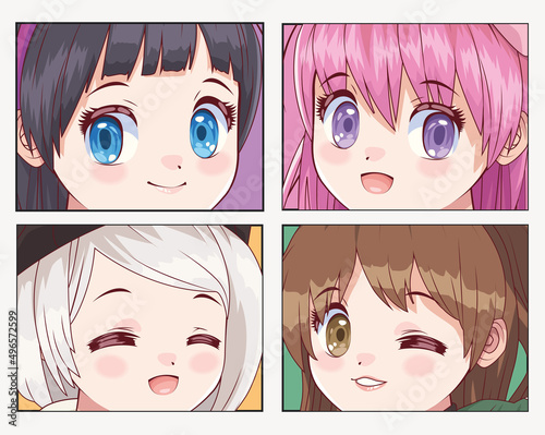 four girls anime style