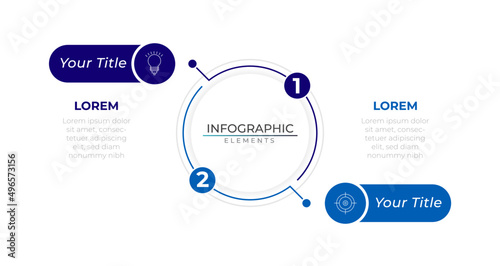 Connect circular two steps simple business infographic design vector with icons. Idea timeline network project template for presentation and report.