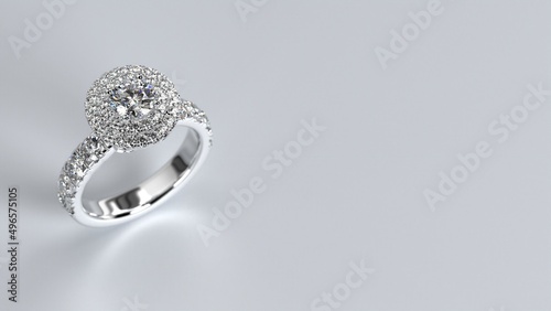 engagement ring with wedding band 3d render in white gold