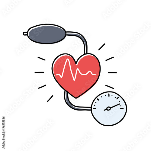 Blood pressure concept with blood pressure meter and heart, hand drawn illustration