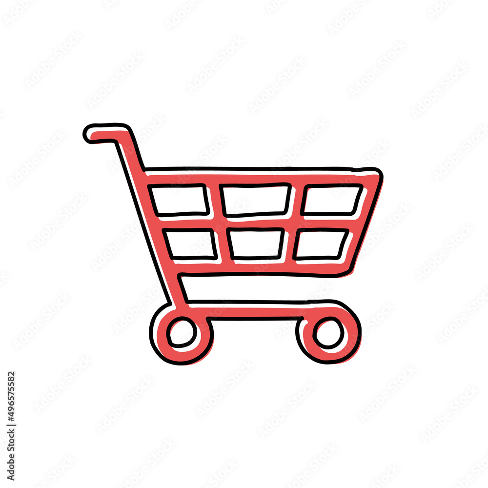 Hand drawn stylish illustration of red shopping cart isolated on white background Hand drawn stylish illustration of red shopping cart isolated on white background