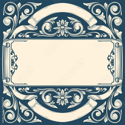 Decorative ornate monochrome retro design card temlate photo