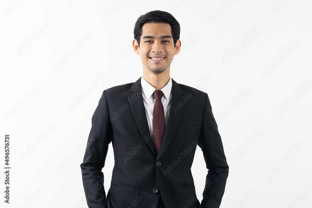happy young asian businessman smiling standing isolated on white background. happy young asian businessman smiling standing isolated on white background.