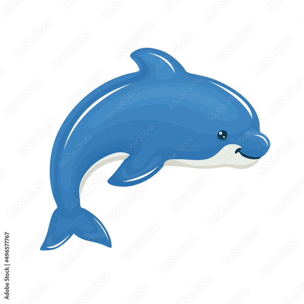 Cartoon cute dolphin isolated on white background. Vector illustration ...