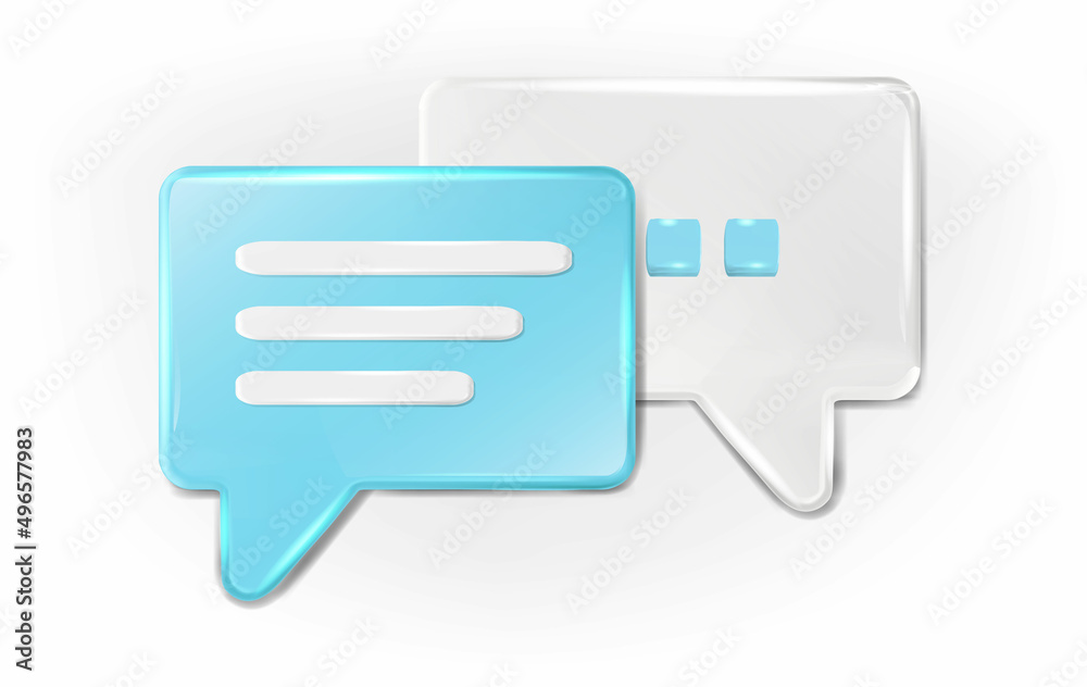  3d realistic vector icon set. Chat bubble in white and blue, message and web.