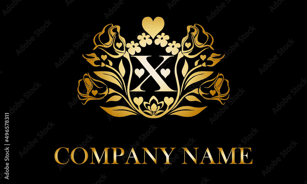 Alphabet X with Rose Flower nature text design vector love logo monogram template