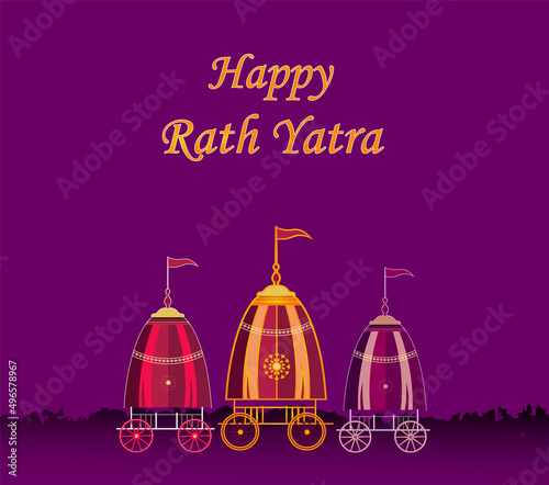 Happy Rath Yatra of Lord Jagannath Bala Bhadra and Subhadra banner design set of vector illustrations. Festival celebration of Lord Jagannath Annual Rathayatra festival in Odisha and Gujarat.