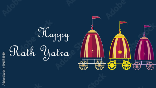 Happy Rath Yatra of Lord Jagannath Bala Bhadra and Subhadra banner design set of vector illustrations. Festival celebration of Lord Jagannath Annual Rathayatra festival in Odisha and Gujarat.