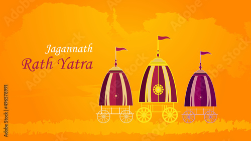 Happy Rath Yatra of Lord Jagannath Bala Bhadra and Subhadra banner design set of vector illustrations. Festival celebration of Lord Jagannath Annual Rathayatra festival in Odisha and Gujarat.