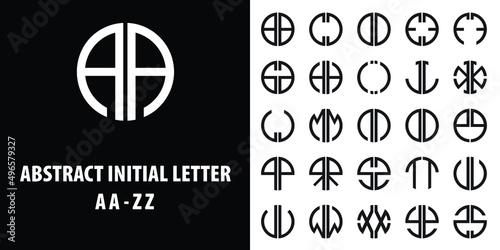 Abstract Initial Letter AA till ZZ in attractive vintage black color and circle shape