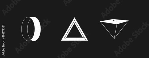 Obraz na płótnie Set of retrowave design elements. Unreal ring, triangle, Linear style inverted pyramid with little stars. Pack of retrowave 1980s style design elements. Vector w salonie