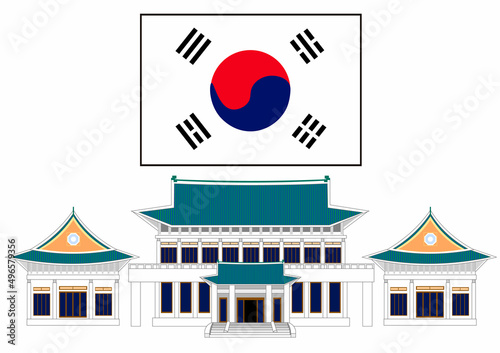 青瓦台と韓国国旗