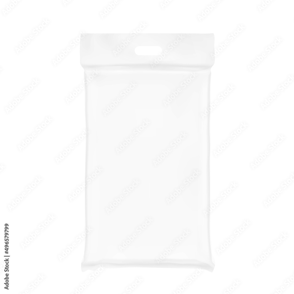 Plastic bag with a hole for a handle. Vector illustration isolated on white background. Perfect for the presentation of products with a large weight. Ready for your design. EPS10. Plastic bag with a hole for a handle. Vector illustration isolated on white background. Perfect for the presentation of products with a large weight. Ready for your design. EPS10.