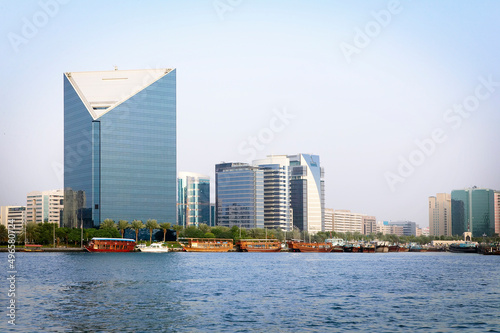 Dubai Deira port. High-rise buildings in the background
