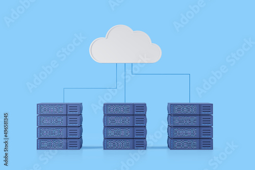 Server rack and information storage, cyberspace and cloud photo
