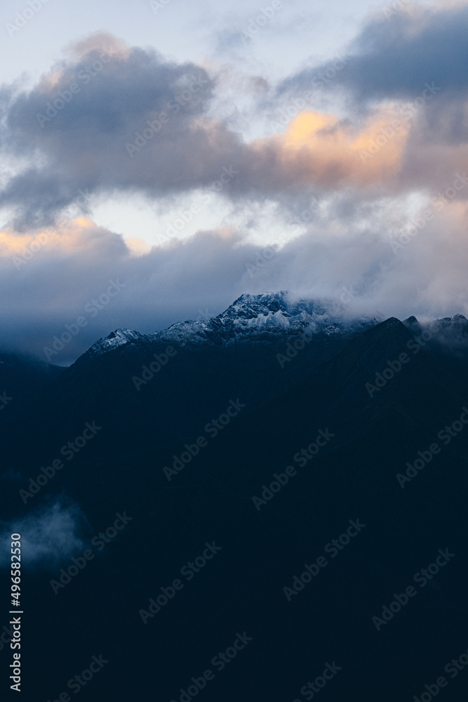 Snow covered mountain peaks