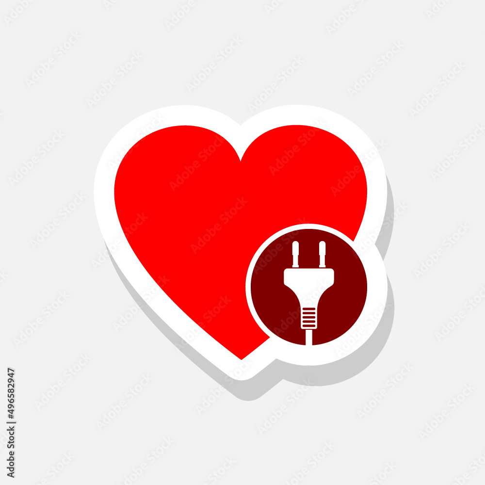 Heart with electric plug icon sticker Heart with electric plug icon sticker