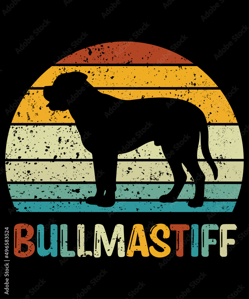 Bullmastiff silhouette vintage and retro t-shirt design