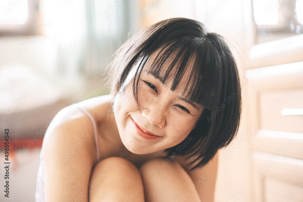 Portrait of happy young adult asian woman after self care authentic people and asia skin Portrait of happy young adult asian woman after self care authentic people and asia skin