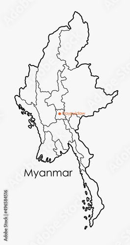 Doodle freehand drawing map of Myammar.