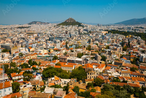 Panoramic view on Athens from Acropolis with mount Lycabettus, Lycabettos, Lykabettos, Lykavittos