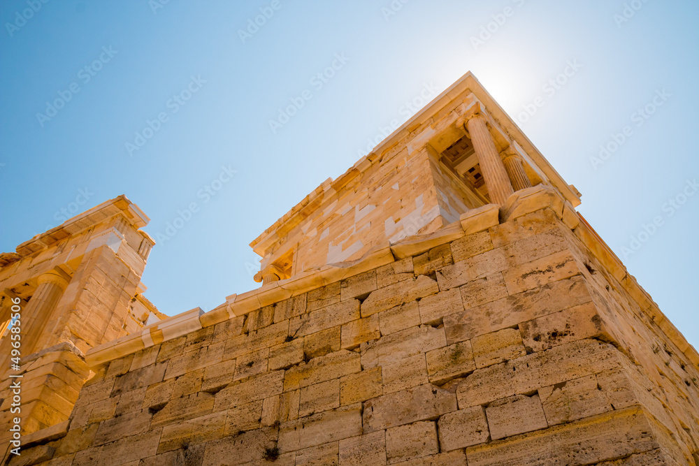 The Temple of Athena Nike - a temple on the Acropolis of Athens - in the rays of sun 