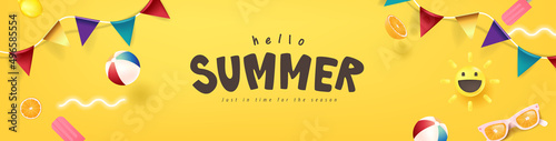 Colorful Summer banner background with beach vibes decorate