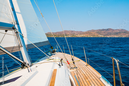Sailing yacht on the way in Saronic Gulf, Greece to  Anavyssos, Saronikos, Attica photo