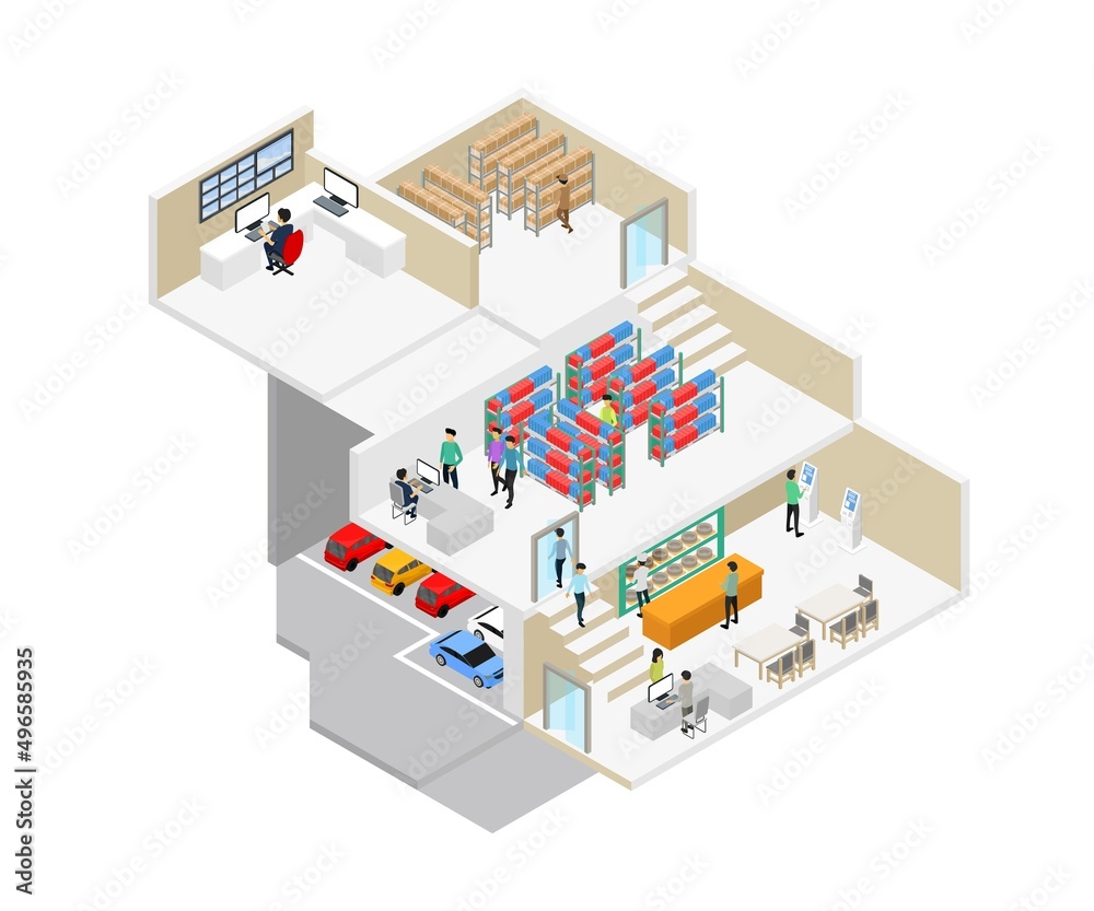 An isometric vector illustration of an office building