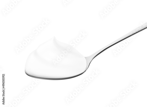 Realistic spoon full of cream. Vector illustration isolated on white background. Ready for use in your design. EPS10.