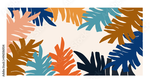 Wallpaper Mural Artistic modern simple abstraction with colored palm leaves on a beige background Torontodigital.ca