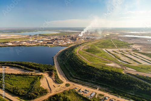 Aerial Petroleum oil mining site Athabasca tar sands