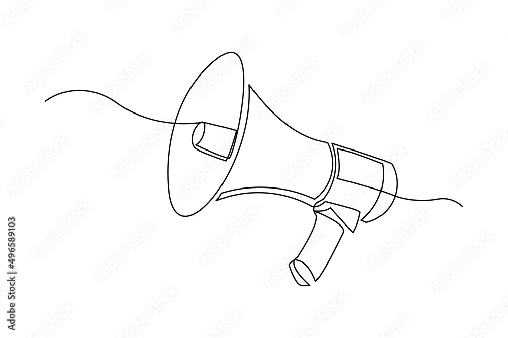Continuous single one line art drawing of megaphone speaker for news and promotion vector illustration - obrazy, fototapety, plakaty 