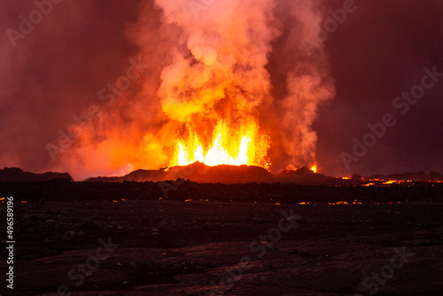 Aerial Icelandic molten lava escaping from open fissures