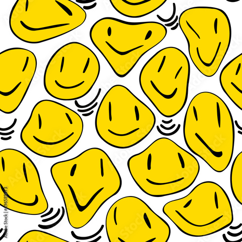 Distorted rumpled emoji on a white background, seamless vector pattern.
