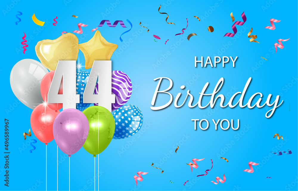 Happy 44th birthday balloons greeting card background vector. Happy birthday background with balloons, Happy birthday vector illustration Векторный объект Stock