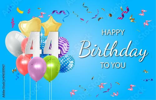 Happy 44th birthday balloons greeting card background vector. Happy birthday background with balloons, Happy birthday vector illustration