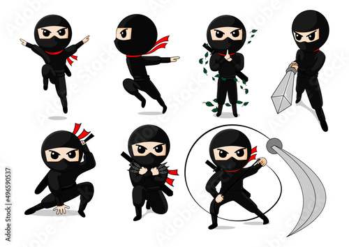 Cute cartoon ninja attacking with sword