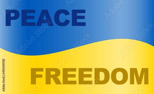 words Peace and Freedom on waved Ukrainian flag