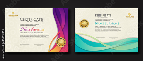 Two set certificate template with dynamic and futuristic wave modern background