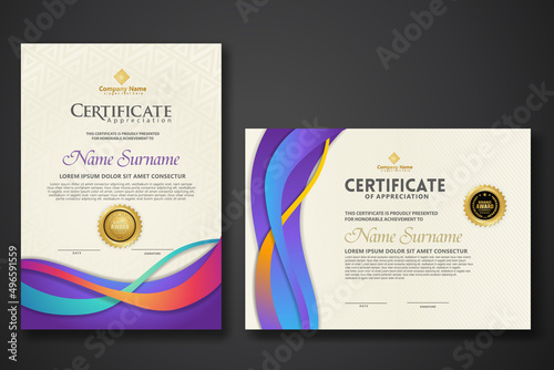 Two set certificate template with dynamic and futuristic wave modern background