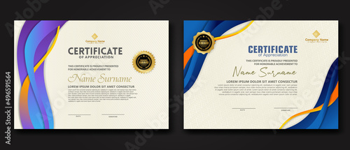 Two set certificate template with dynamic and futuristic wave modern background