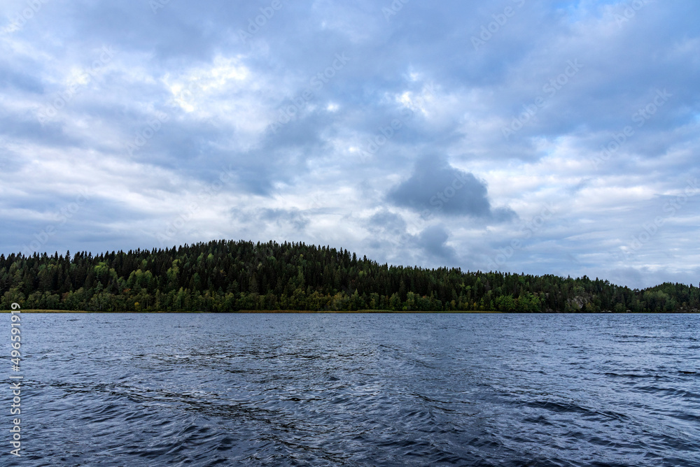 Ladoga Skerries National Park. Beautiful autumn view of Lake Ladoga in the Republic of Karelia.