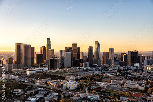 Aerial sunrise of Downtown Los Angeles California USA