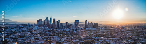Aerial Panorama sunrise view of Los Angeles USA